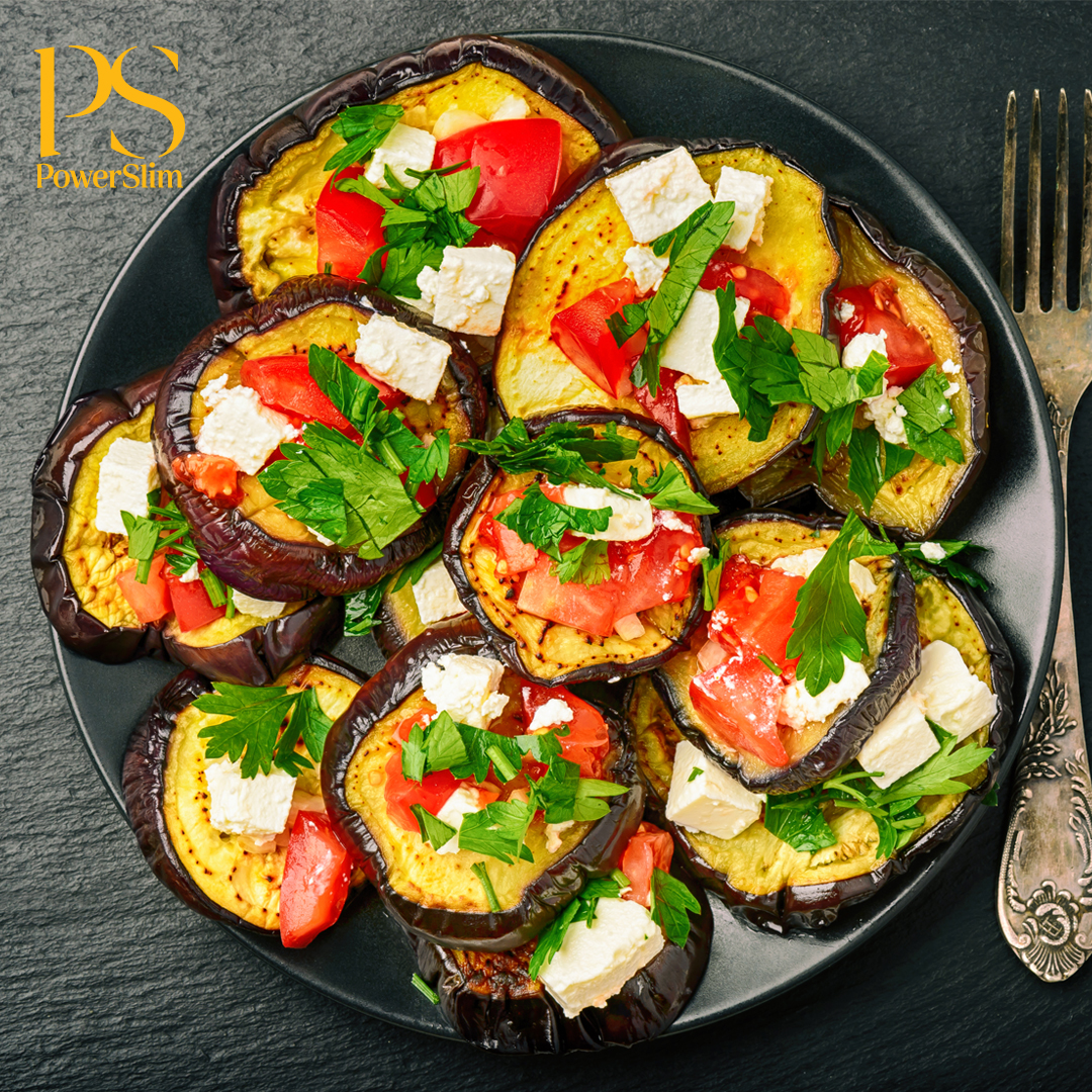Gegrillte Aubergine mit Ziegenkäse und Tomate