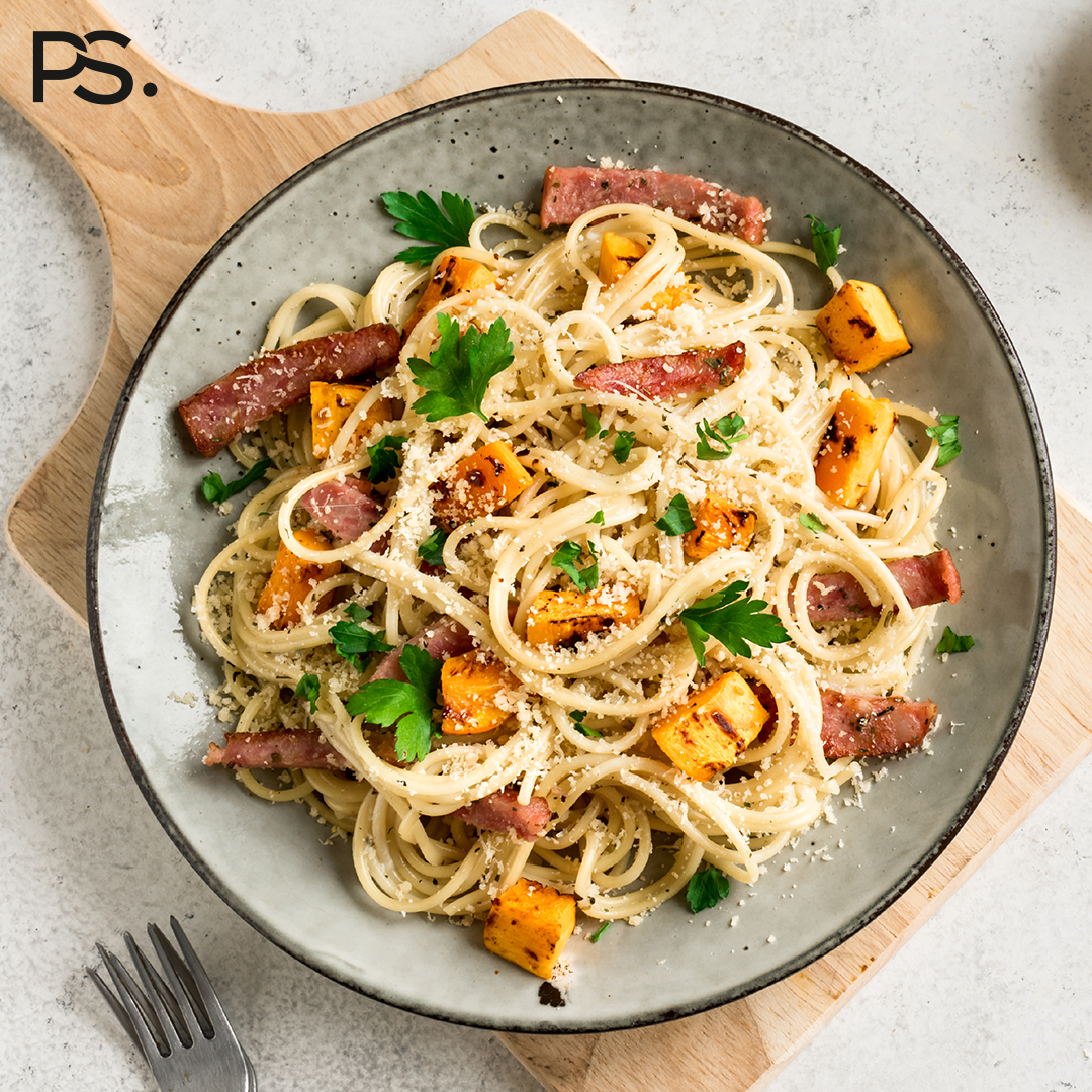 Spaghetti Carbonara mit Kürbis
