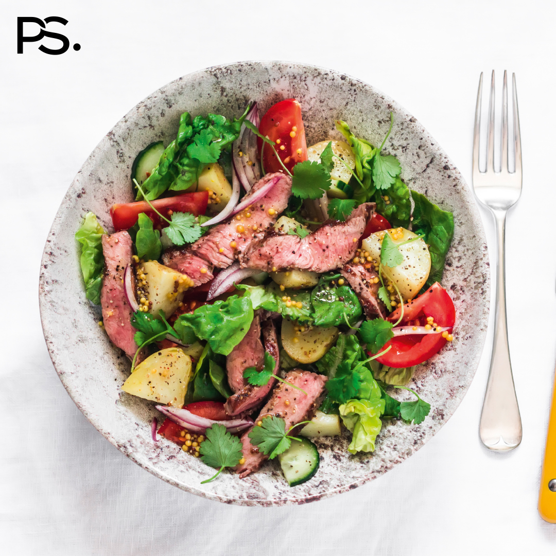 Steaksalat mit gebratenen Drilllingen