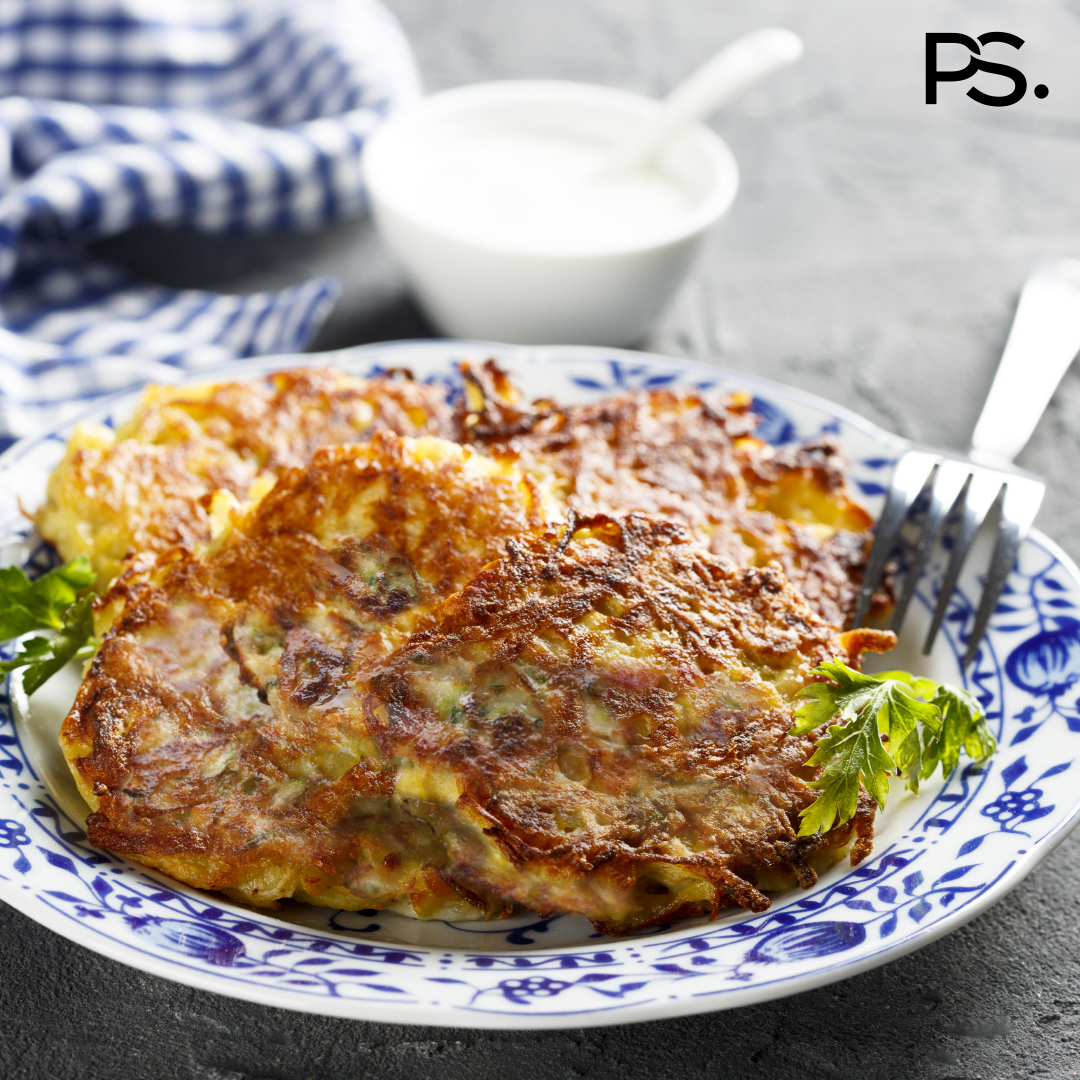 Kartoffel-Zucchini-Pfannküchlein mit Kräuterdip