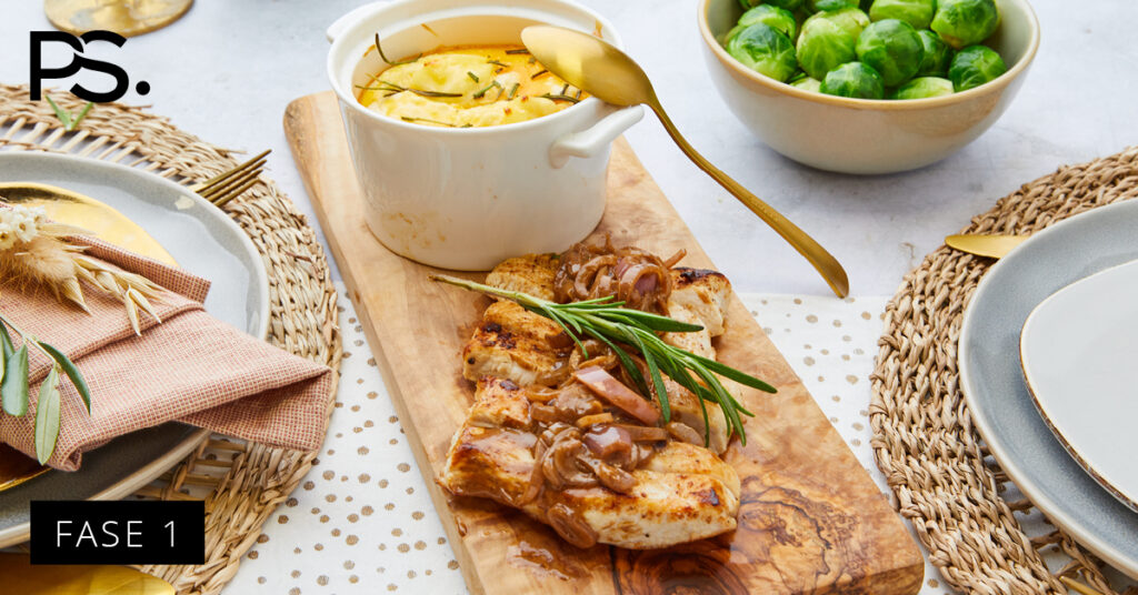 Pute mit Rosenkohl und gratiniertem Kartoffelpüree