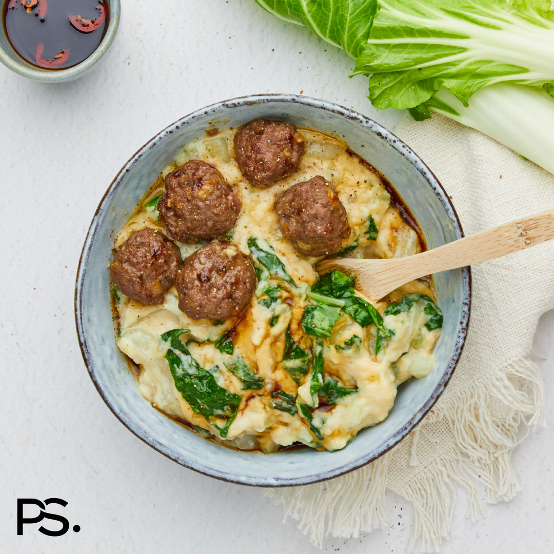 Pak-Choi-Stampf mit würzigen Bällchen