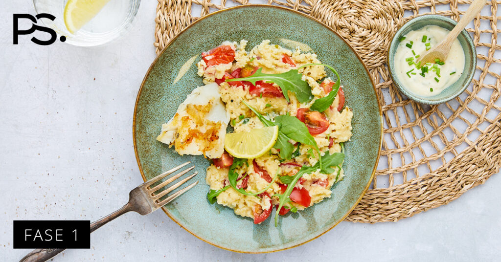 Sommerlicher Stampf mit Kabeljau und Schnittlauch-Mayonnaise