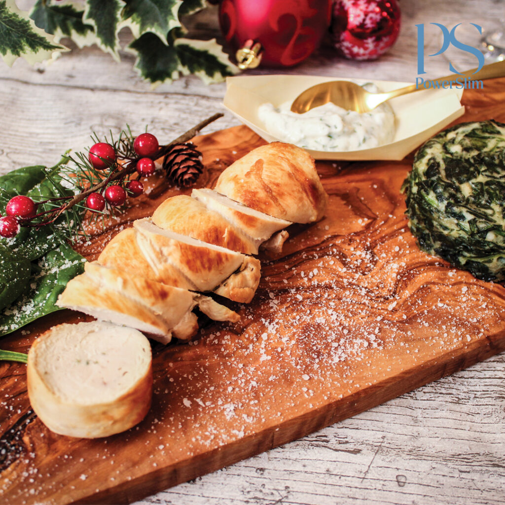 Hähnchenroulade mit Thymian, Rosmarin und Kartoffelküchlein